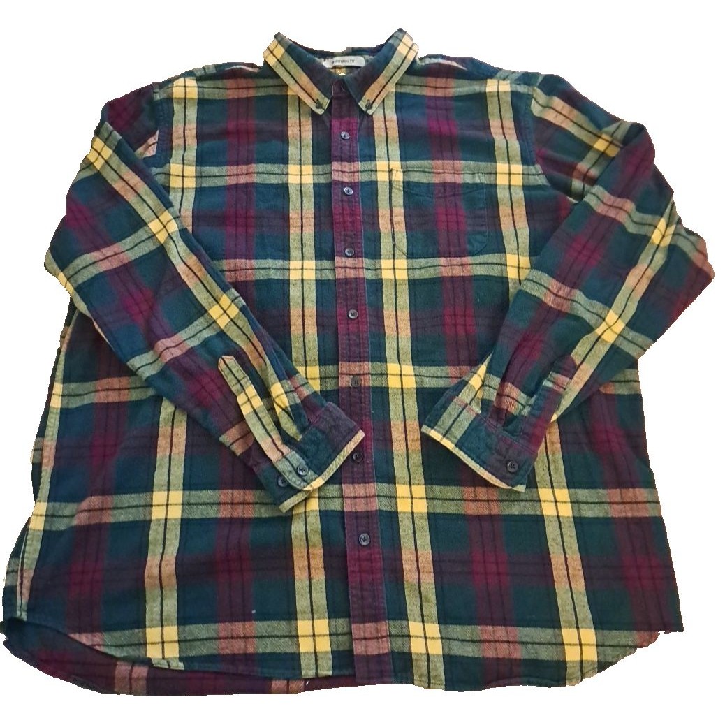 Vintage Mens Ll Bean Flannel Button Down Shirt Cotton Plaid Green Size Xxl Tall